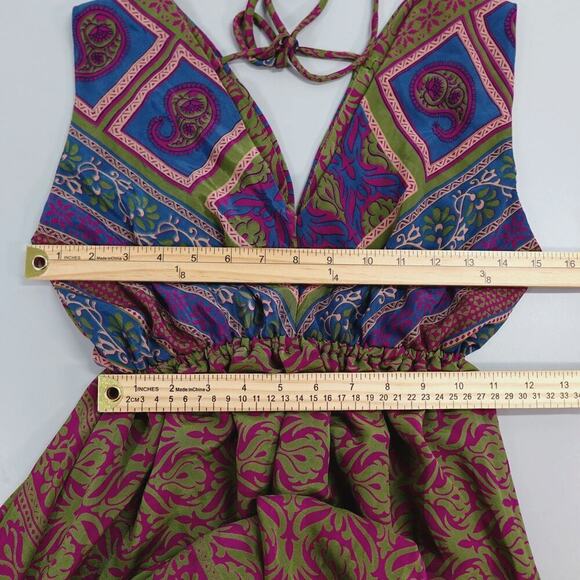 Lovin India Boho Dress XS Purple Paisley Tiered Plunged Hi-Low Midi Festival - Picture 9 of 15